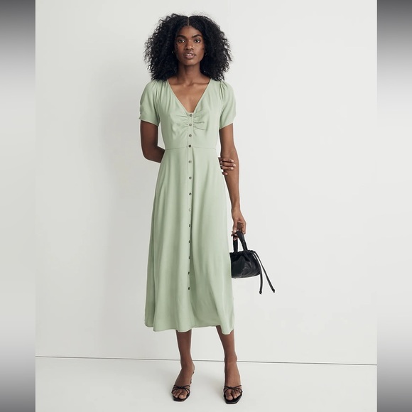 Madewell Dresses & Skirts - NWT Madewell Leedra Green Button Front Tencel Midi Tie Back Dress Women’s 2